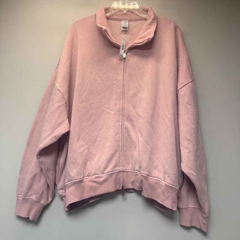PINK Victoria's Secret Full Zip Sweatshirt Womens XXL Pink NEW Oversized Fleece